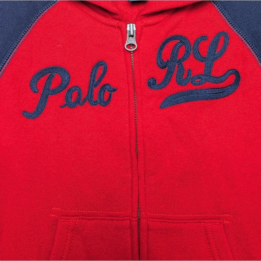 Polo Ralph Lauren Script Logo Spellout Fleece Full Zip Hoodie Jacket Boys Size 5